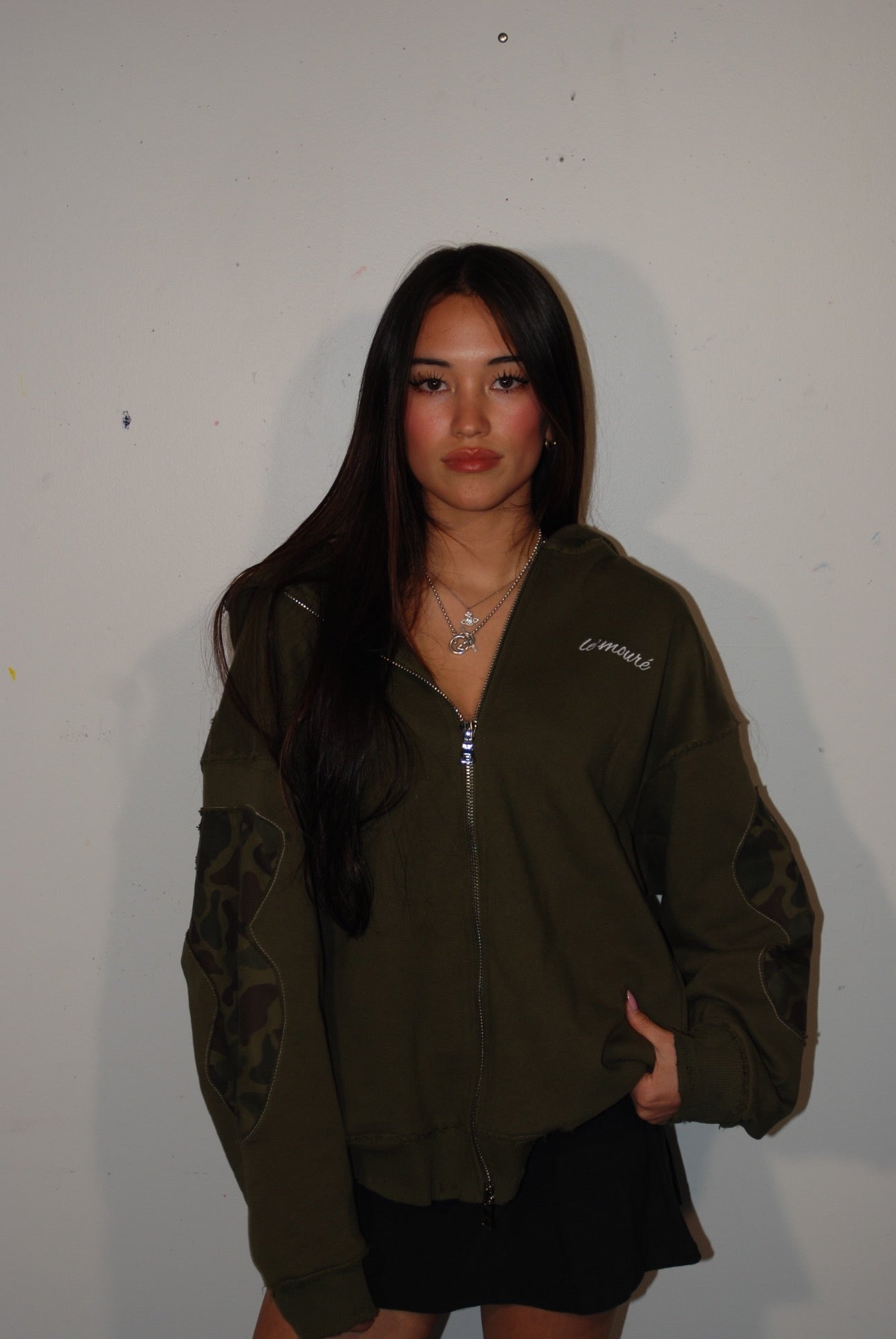 Olive Camo Zip Up